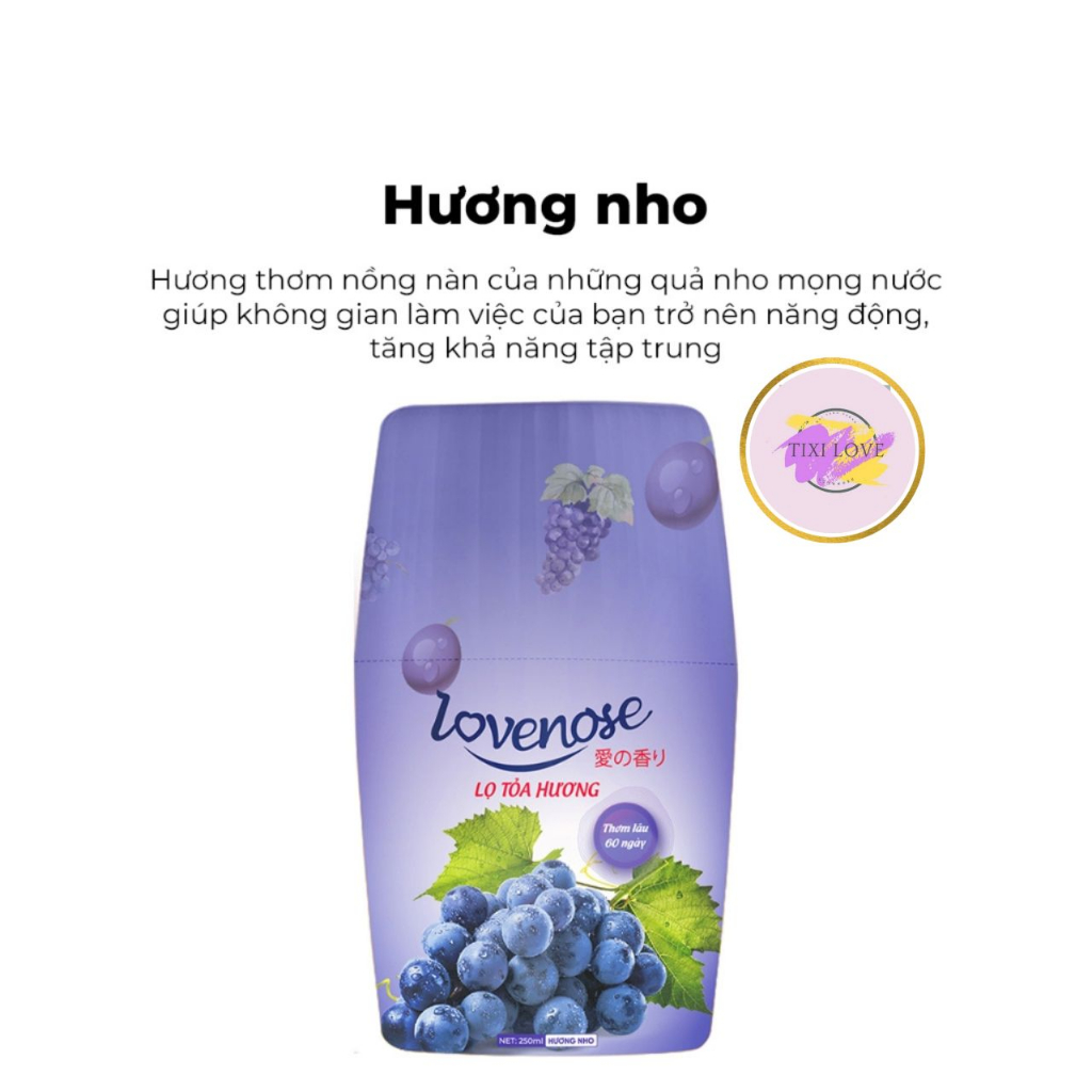 Lọ để thơm phòng Lovenose dung tích 250ml, lọ khử mùi phòng hương nho đào thơm lâu tới 60 ngày