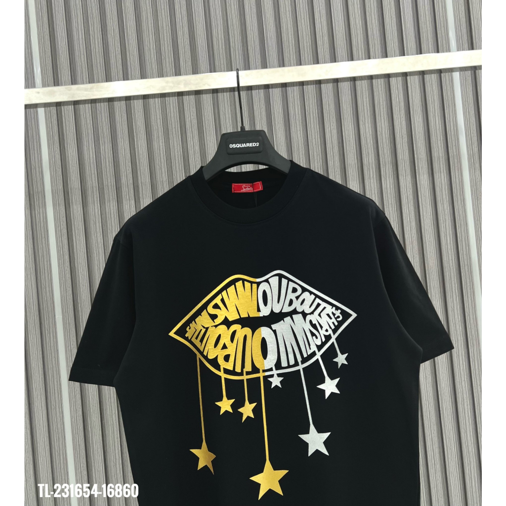 Áo Phông Louboutin Nam Nữ Họa Tiết Hình Môi Kim Tuyến Vàng Đỏ- Áo Thun LBT Môi Chất Cotton In Kim Tuyến Cực Nét