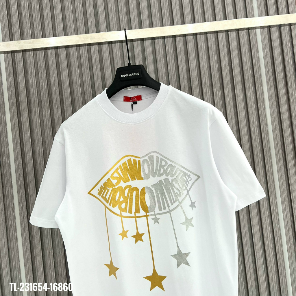 Áo Phông Louboutin Nam Nữ Họa Tiết Hình Môi Kim Tuyến Vàng Đỏ- Áo Thun LBT Môi Chất Cotton In Kim Tuyến Cực Nét