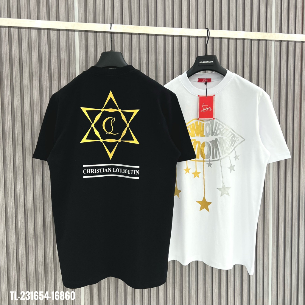 Áo Phông Louboutin Nam Nữ Họa Tiết Hình Môi Kim Tuyến Vàng Đỏ- Áo Thun LBT Môi Chất Cotton In Kim Tuyến Cực Nét