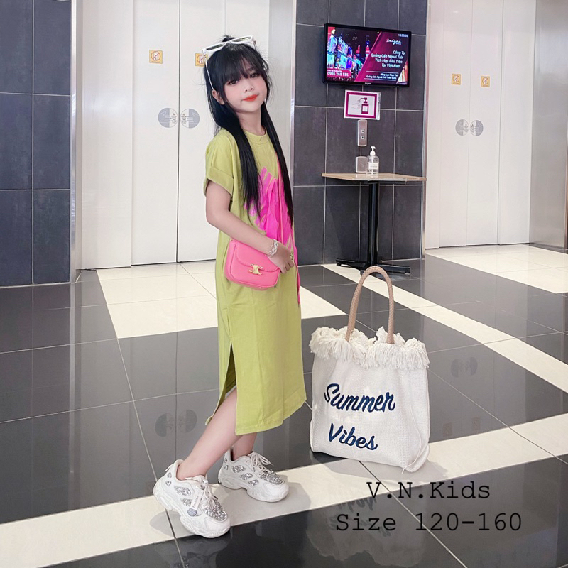 Váy xuông tim hồng đính dây cho Bé đón hè size đại 19kg-45kg