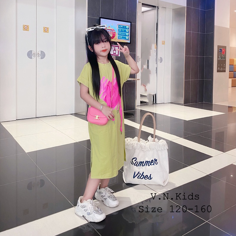 Váy xuông tim hồng đính dây cho Bé đón hè size đại 19kg-45kg