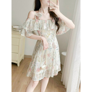 Tuyệt phẩm đầm xòe nữ trễ vai nơ cổ bèo ngực cực kỳ duyên dáng trẻ trung