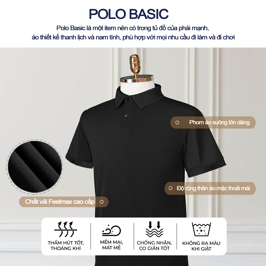 Áo thun Polo Cao Cấp Nam cổ bẻ SIXMEN - Xanh denim trơn - Thoáng mát, sang trọng