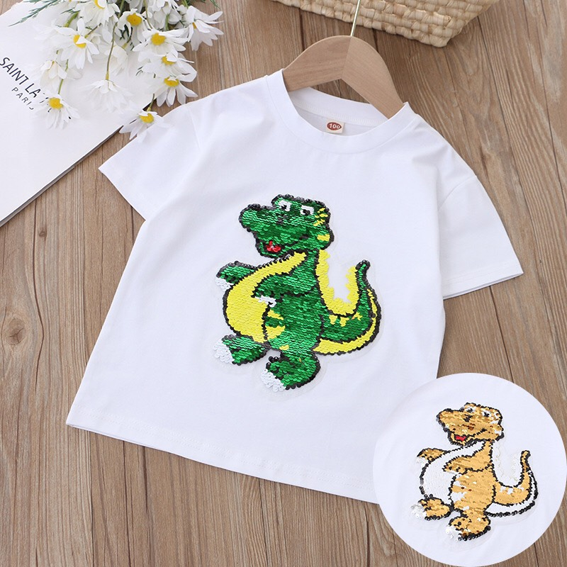Áo kim sa cho bé,  áo phông cho bé hai mặt in hình khủng long vuốt nhẹ để thay đổi màu sắc BAOQUANKID [KS3]