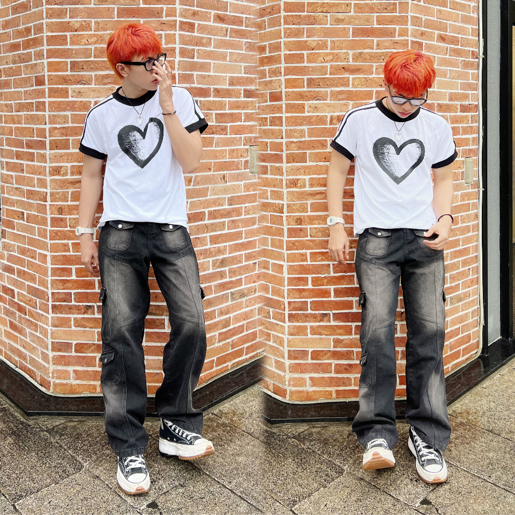 Áo thun baby tee fit WHO CONCEPT, ringer tee hình trái tim