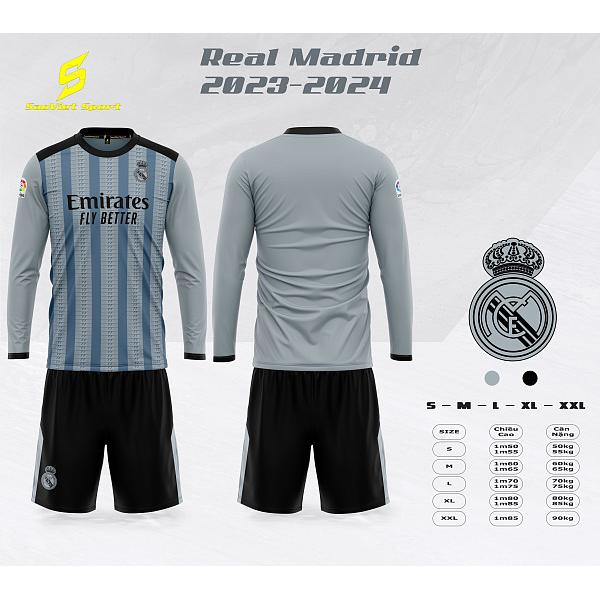 Bộ quần áo đá banh tay dài clb REAL 2023-2024 mới nhất, áo bóng đá tay dài