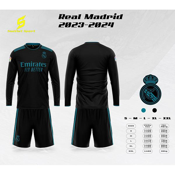 Bộ quần áo đá banh tay dài clb REAL 2023-2024 mới nhất, áo bóng đá tay dài