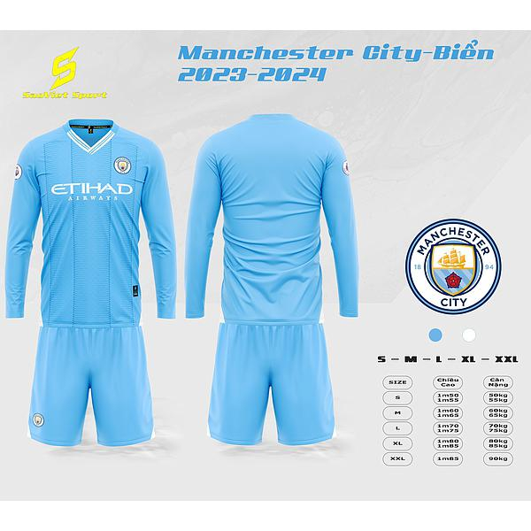Bộ quần áo bóng đá clb Man City tay dài, Dortmund vàng tay dài mẫu mới nhất mùa 2023-2024 MC dài tay