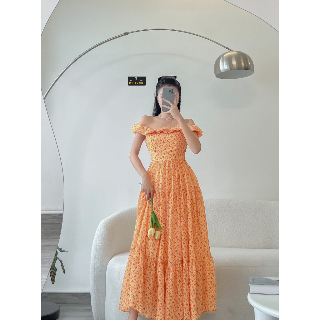 ĐẦM MAXI HOA NHÍ TRỄ VAI- NHẸ NHÀNG, NGỌT NGÀO-SANG TRỌNG, HÀNG THIẾT KẾ LOẠI 1, ĐẸP TỪ CHẤT ĐẾN FORM. SỜ VÀO CÁI LÀ MÊ