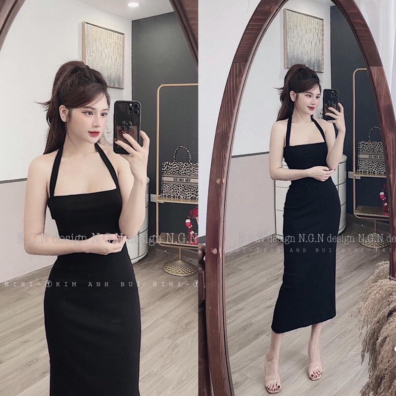 Váy body cổ yếm dáng dài (kèm ảnh thật)