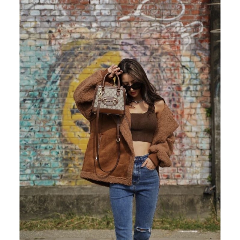 Túi nữ đẹp thời trang G.C Hor sz20cm màu da GG đặc trưng mix viền nâu xịn như a.u full 2 box