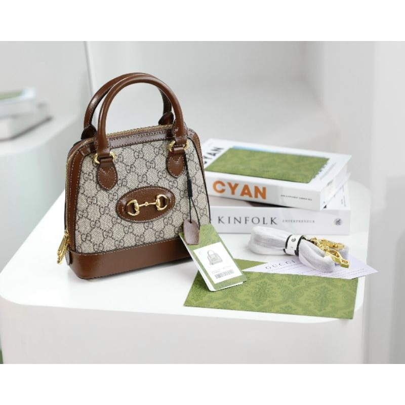 Túi nữ đẹp thời trang G.C Hor sz20cm màu da GG đặc trưng mix viền nâu xịn như a.u full 2 box