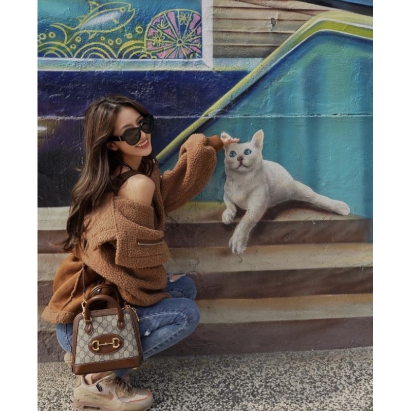 Túi nữ đẹp thời trang G.C Hor sz20cm màu da GG đặc trưng mix viền nâu xịn như a.u full 2 box