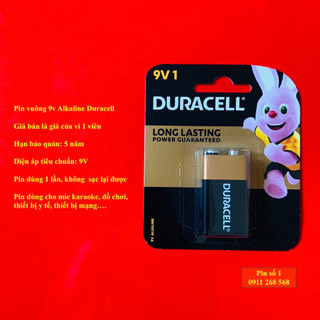 Pin vuông  9v Alkaline MN1604 Duracell vỉ 1 viên