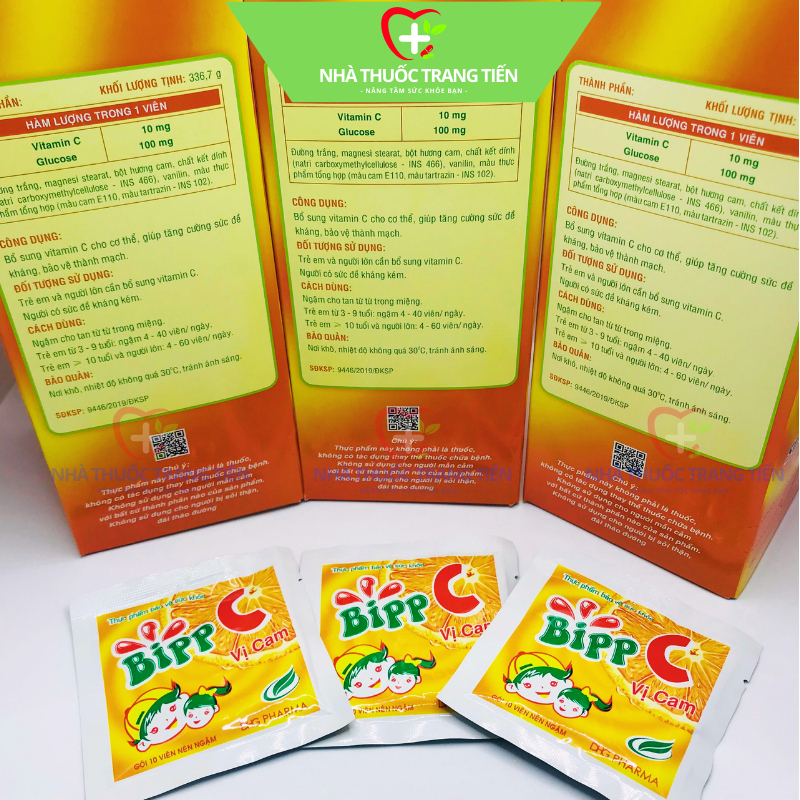 Viên ngậm vitamin c Bipp C vị cam Kẹo ngậm thơm miệng Giúp tăng cường sức