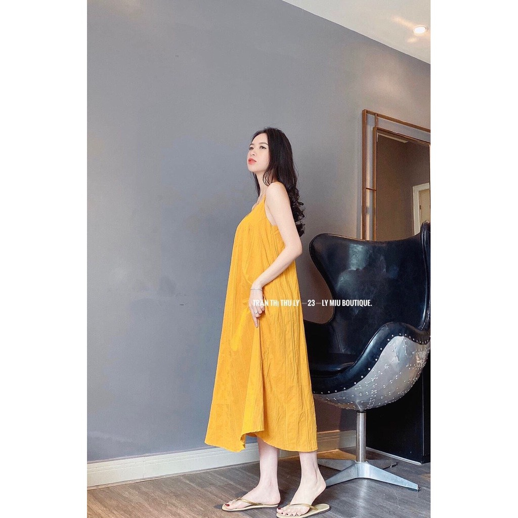 Váy maxi 2 dây HM Style, Váy maxi đan lưng vải đũi lụa mềm mịn siêu mát họa tiết trơn mặc đi biển đi chơi - mã SV355