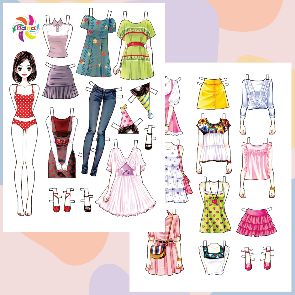 Búp bê giấy thay đồ   phong cách Hàn Quốc giấy cắt thủ công cho bé Combo 6 hình siêu đáng yêu BB0021