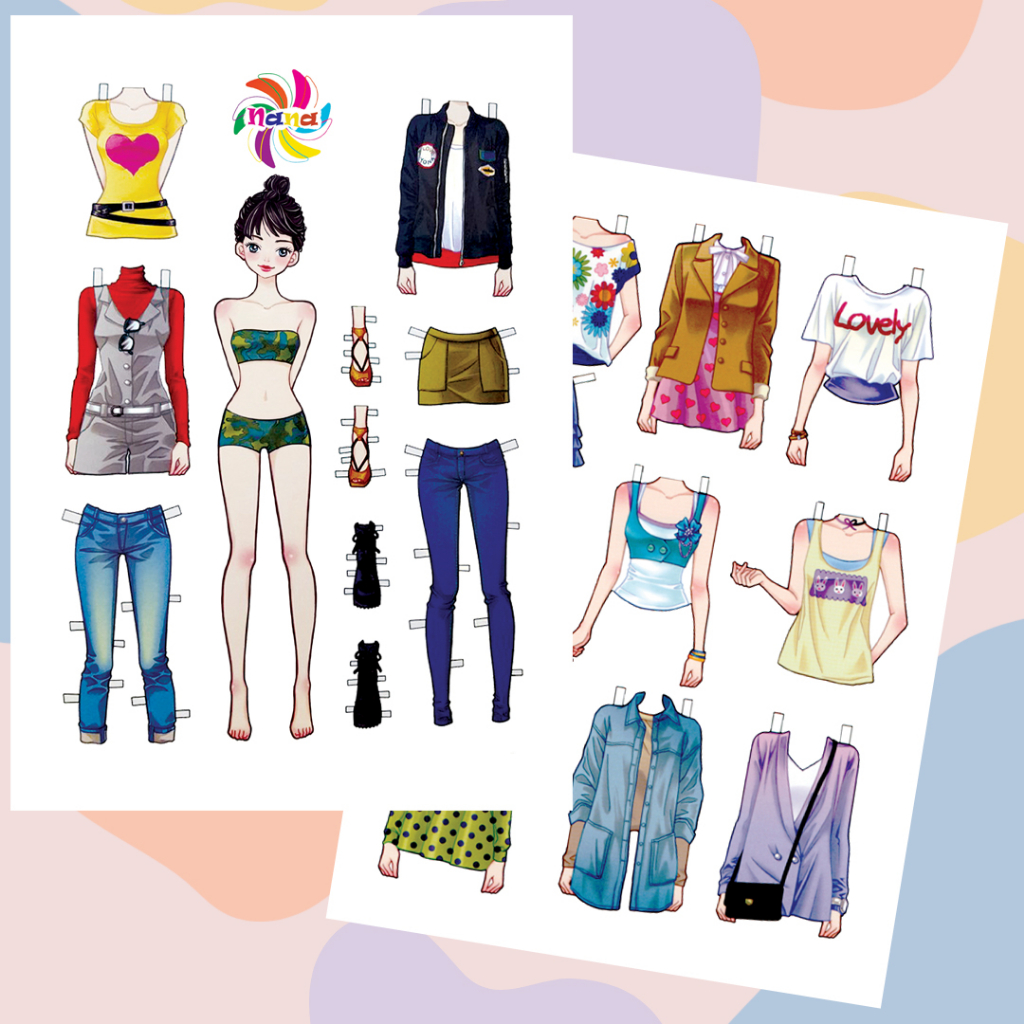 Búp bê giấy thay đồ   phong cách Hàn Quốc giấy cắt thủ công cho bé Combo 6 hình siêu đáng yêu BB0021