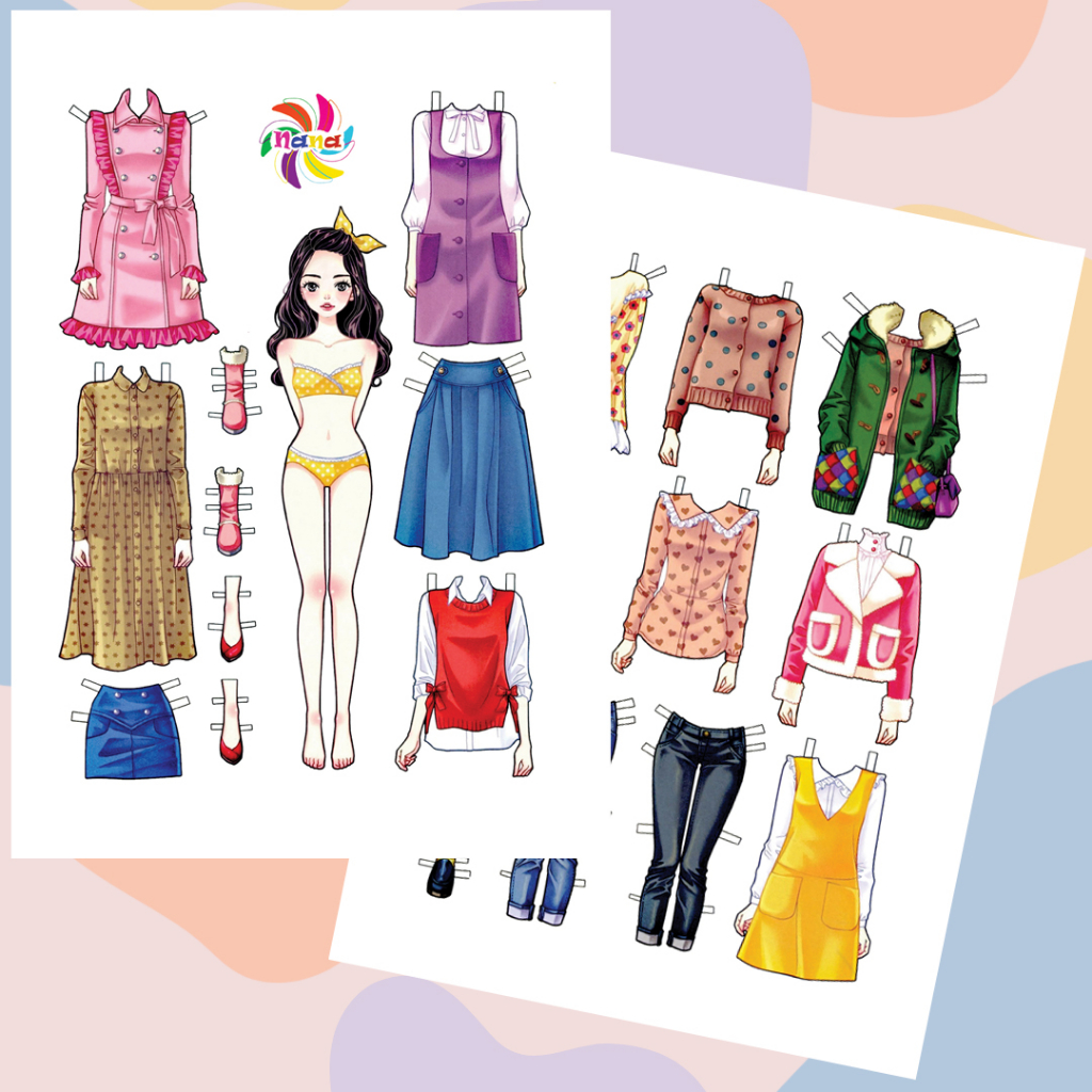 Búp bê giấy thay đồ   phong cách Hàn Quốc giấy cắt thủ công cho bé Combo 6 hình siêu đáng yêu BB0021