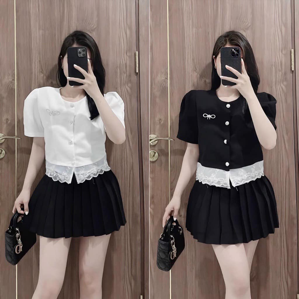 Áo tuyết mưa phối ren cúc ngọc kèm tag 2 màu (kèm ảnh thật và video)