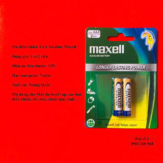 Pin điều  khiển AAA Maxell alkaline LR03 vỉ 2 viên CHÍNH HÃNG