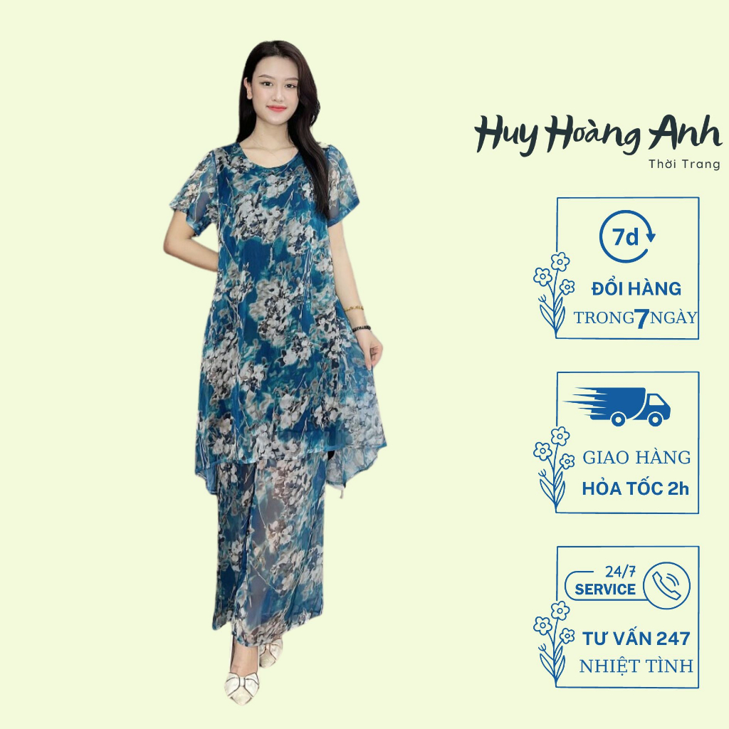 Đồ Bộ Trung Niên Sang Trọng Cao Cấp Đẹp Huy Hoàng Anh,Bộ Quần Áo Nữ Cho Mẹ Lụa Dự Tiệc Công Sở Trên 30,40 Tuổi BD08