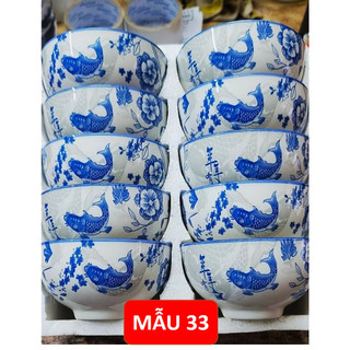 Bộ 10 chén ăn cơm gốm sứ hoa văn 4D viền miệng chén ( không hộp Mousse)