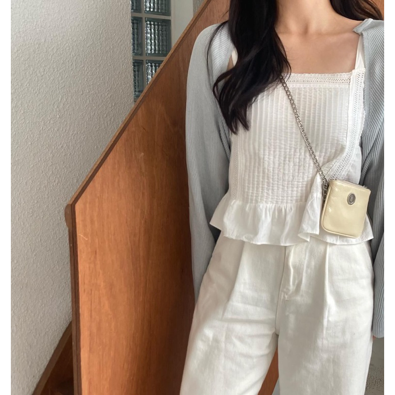 Túi xách nữ Rinni, Túi đeo chéo Minitmute dáng vuông bo góc phối logo dập nổi kèm dây xích đeo