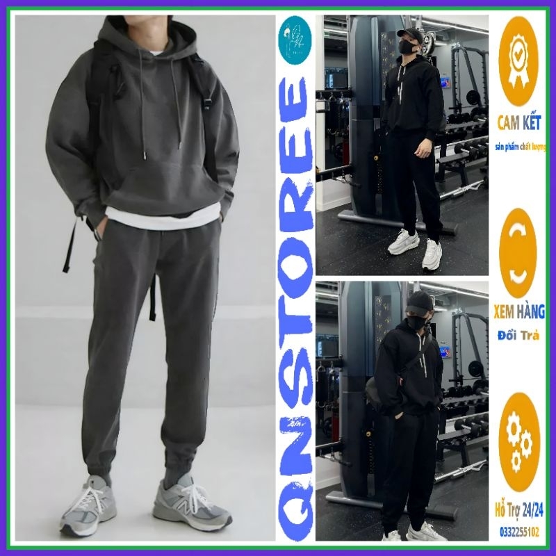 Bộ thể thao Nam Nữ Hoodie Form Rộng Chất Nỉ Bông Cao Cấp Trơn dày dặn ấm áp