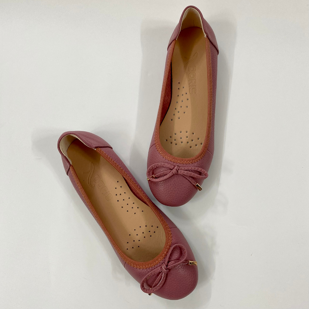 Giày búp bê nữ 007 da thật mũi tròn gắn nơ nhỏ - CÓ BẢO HÀNH