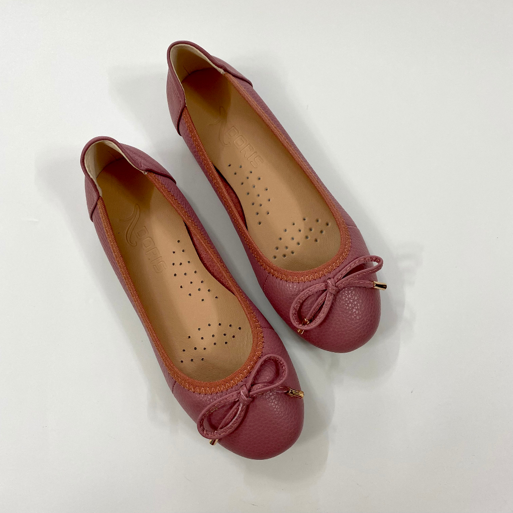 Giày búp bê nữ 007 da thật mũi tròn gắn nơ nhỏ - CÓ BẢO HÀNH