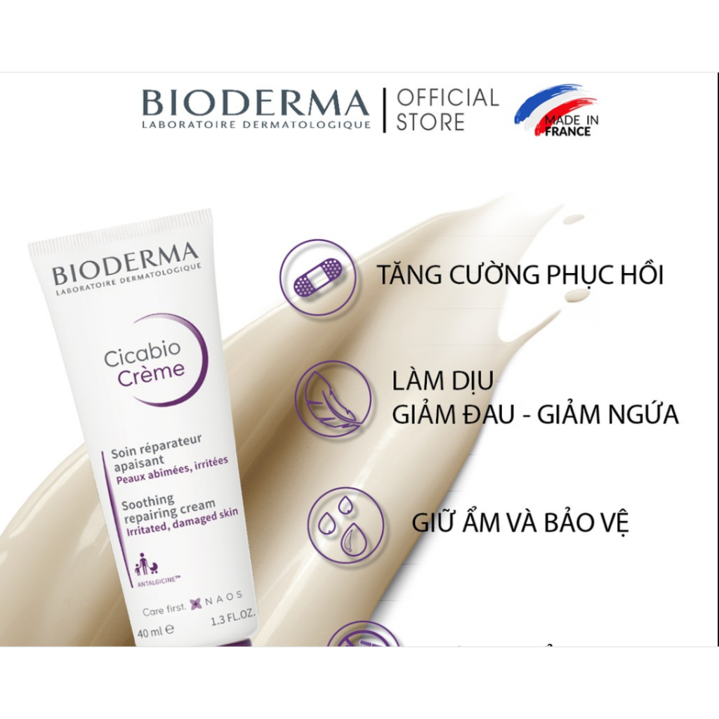 Kem dưỡng Bioderma Cicabio Crème làm dịu, giảm ngứa, phục hồi da tổn thương 40ml