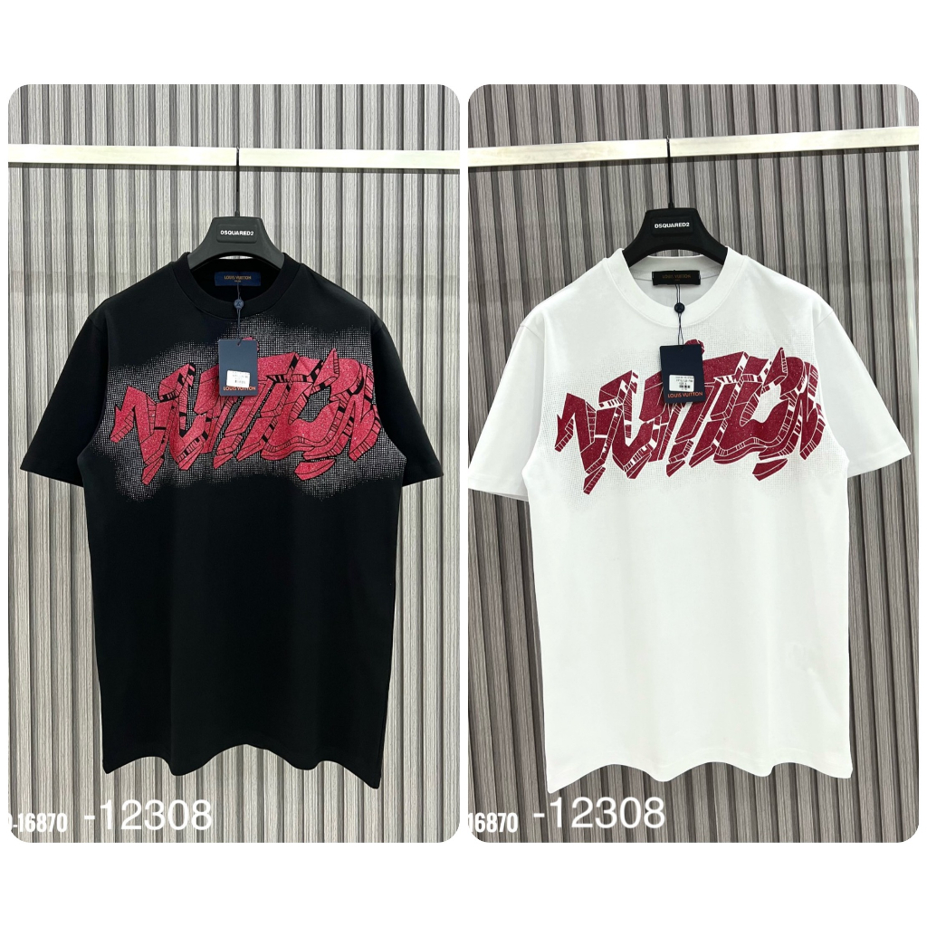 Áo Phông LV Nam Nữ In Logo Chữ Lấp Lánh Siêu Đẹp - Áo Thun Vuiton Nam Nữ In Kim Tuyến