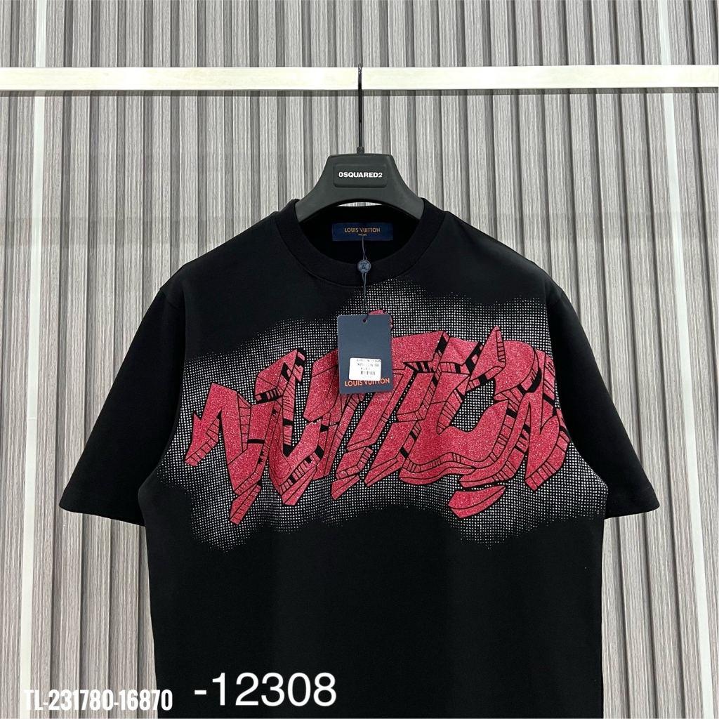 Áo Phông LV Nam Nữ In Logo Chữ Lấp Lánh Siêu Đẹp - Áo Thun Vuiton Nam Nữ In Kim Tuyến