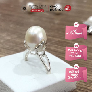 Nhẫn bạc 925 đính hạt ngọc trai 10ly trắng lớn - ngọc trai trường thịnh