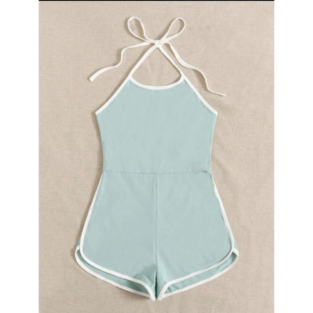 (SẴN ĐEN L - ORDER SHEIN) Playsuits ngắn cột dây cổ phong cách sporty - RUBY SET