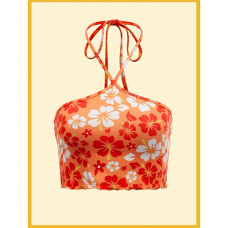 Áo croptop đi biển cột dây cổ họa tiết hoa màu cam - orin top