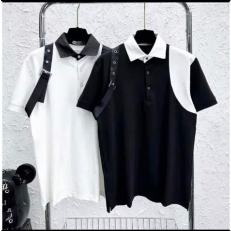 Áo Thun Có Cổ, Áo Polo MC Queen Phối Vạch Dây Cho Nam Nữ