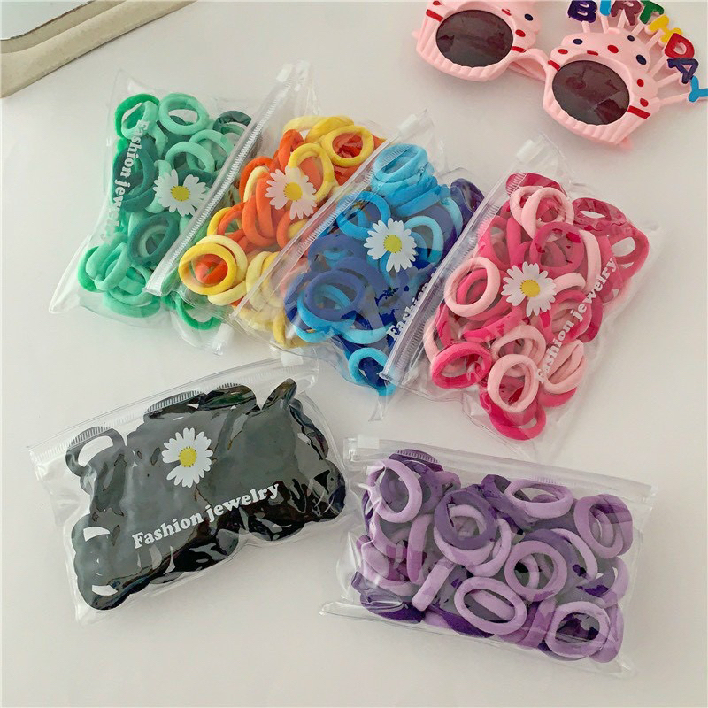 Set 50 buộc tóc dễ thương nhiều màu cho bé kèm túi zip xịn xò [Pink-CH10]