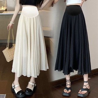 Chân váy voan bầu hàn quốc dáng dài xếp ly xinh xắn-chân váy bầu dáng vintage