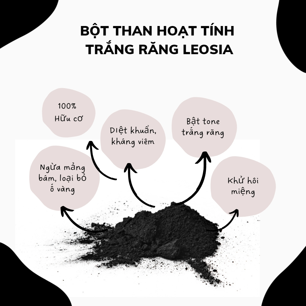 Bột Than Tre Hoạt Tính đánh TRẮNG RĂNG LEOSIA nguyên chất | 100% Hữu cơ 140G