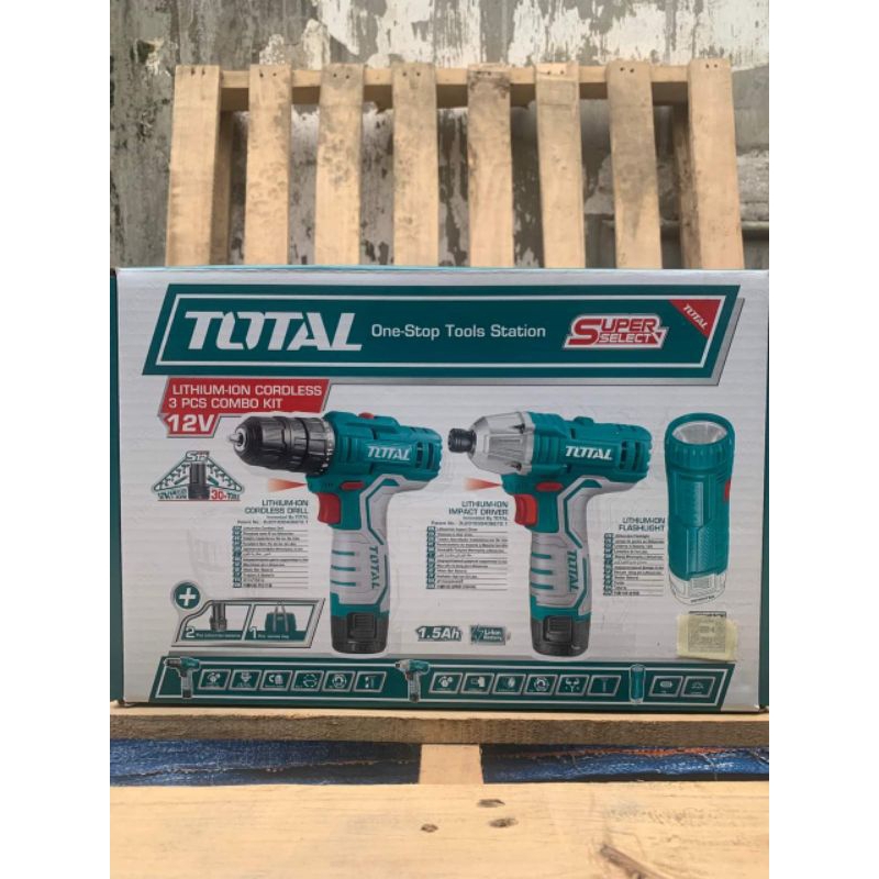 Bộ 3 Máy siết vít, máy khoan và đèn pin 12V  TOTAL TKLI1203