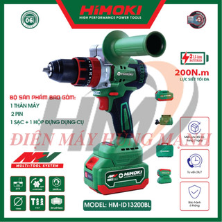 Khoan pin 3 chức năng himoki hm-id13100bl không chổi than, máy khoan pin đầu kẹm 13mm có autolock ruột đồng 100%