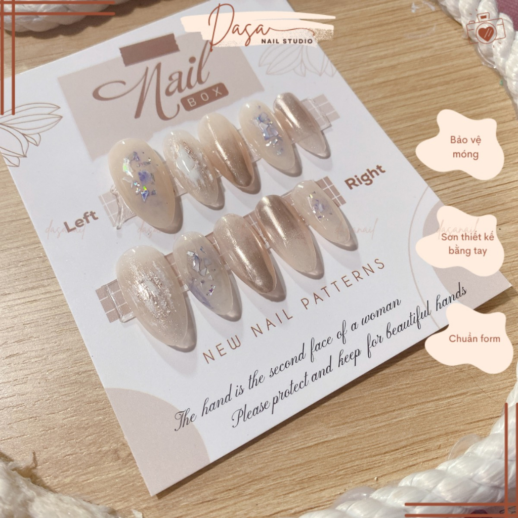 NAIL BOX thiết kế thủ công sang chảnh móng tay giả dài sơn thạch ẩn xà cừ đẹp sang trọng thu hút TẶNG KEO DÁN MÓNG