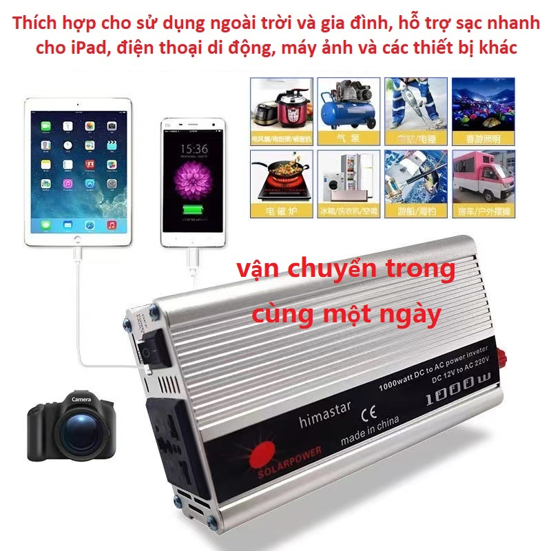 Nguyên Chất Sóng Sin Inverter chuyển điện 12v sang 220V Điện Áp  500W 1000W Biến Điện Năng Lượng Mặt Trời xe Inverte