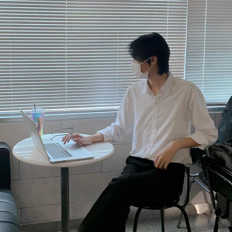 SƠ MI DÀI TAY TRƠN LỘ NÚT BASIC HÀN QUỐC TONE MÀU PASTEL FORM OVERSIZE -