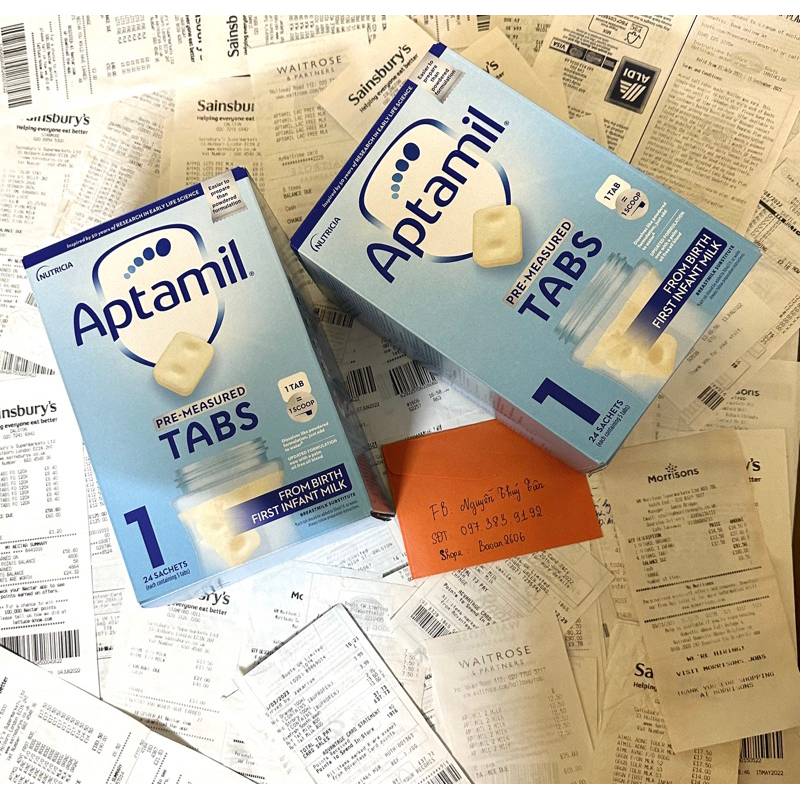 Sữa Aptamil Anh dạng 5 viên 1 thanh số 1 và số 2 date 2024 600g