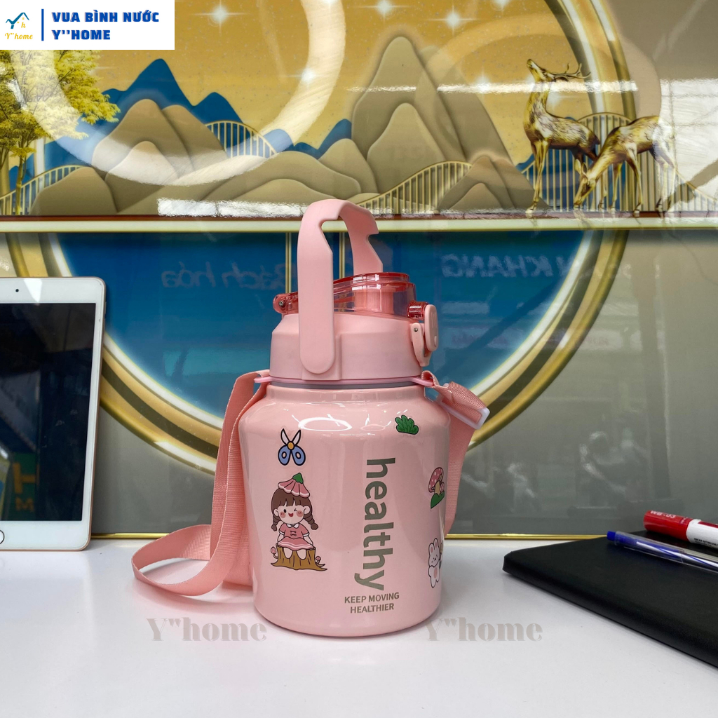 Bình nước giữ nhiệt 1L dễ thương dành cho nữ HEALTHY, Bình giữ nhiệt 2 lớp inox bền bỉ xinh xắn, 7 Ngày Đổi Trả! | BigBuy360 - bigbuy360.vn