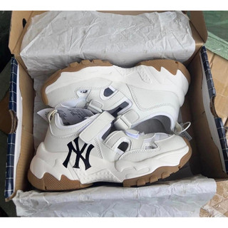 Giày dép mlb sandal ny đen đế nâu, giày sneaker sandal la chunky dodgers chữ ny nam nữ ảnh thật